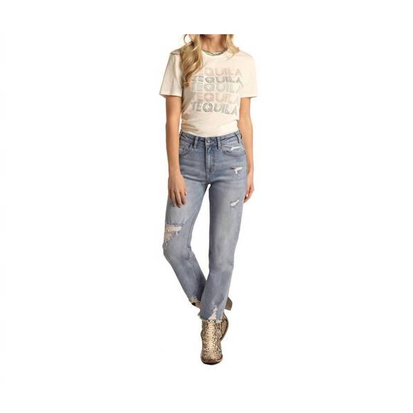 NEW ROCK & ROLL DENIM women's high rise cropped jeans in light wash - Picture 1 of 2